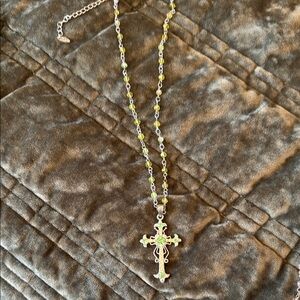 Elegant Silver and Green Cross Necklace